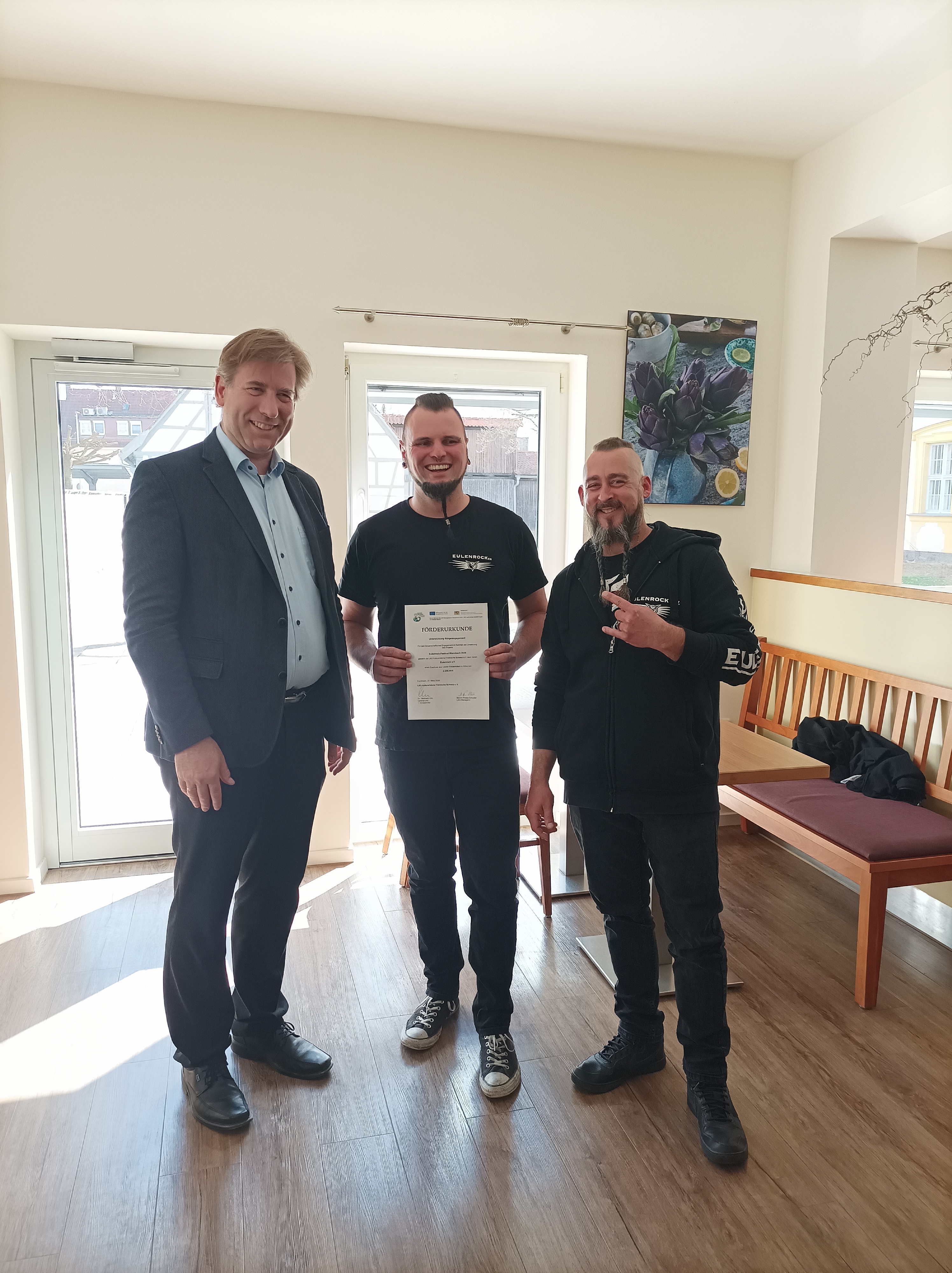 LEADER Förderung Feierstunde Fränkische Schweiz mit Landrat und Vorstand des Eulenrock e.V.